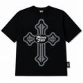 RHINESTONE CROSS TEE - BLACK