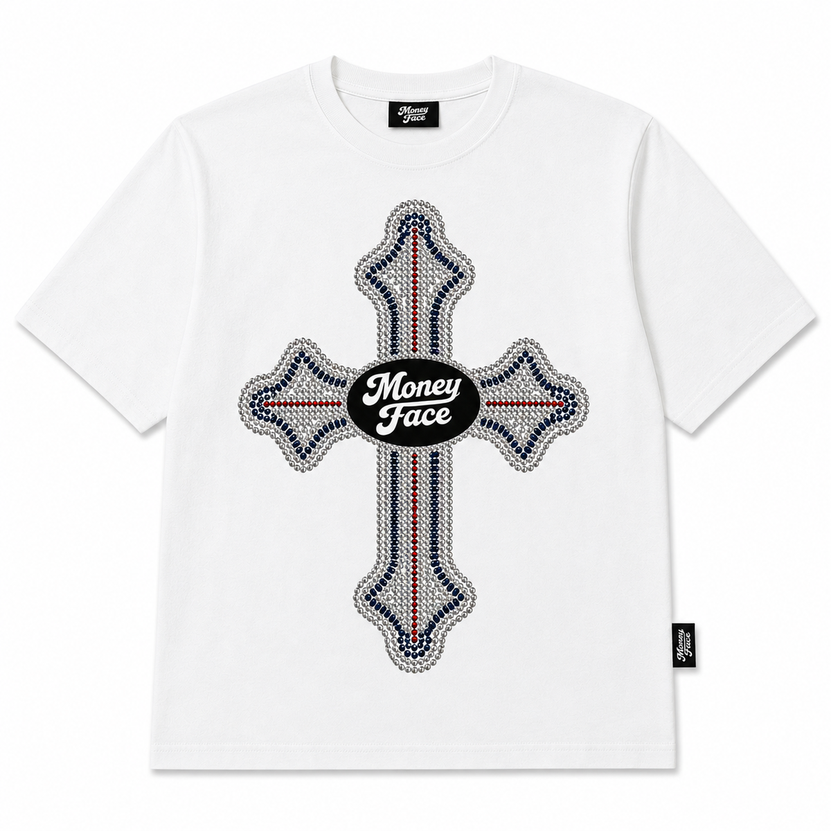 RHINESTONE CROSS TEE - WHITE