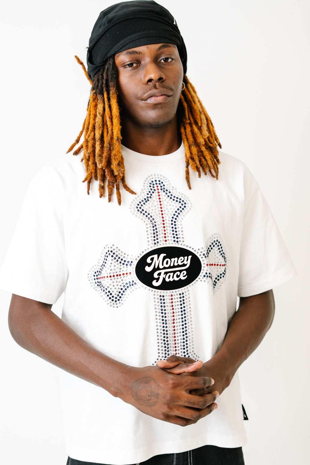 RHINESTONE CROSS TEE - WHITE