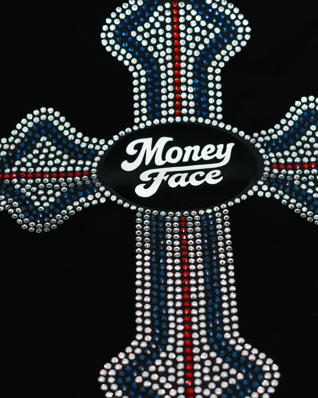 RHINESTONE CROSS TEE - BLACK